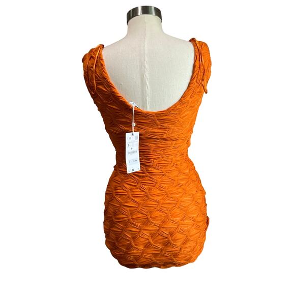 Zara Orange Textured V Neck Mini Dress Size Small - Picture 2 of 10